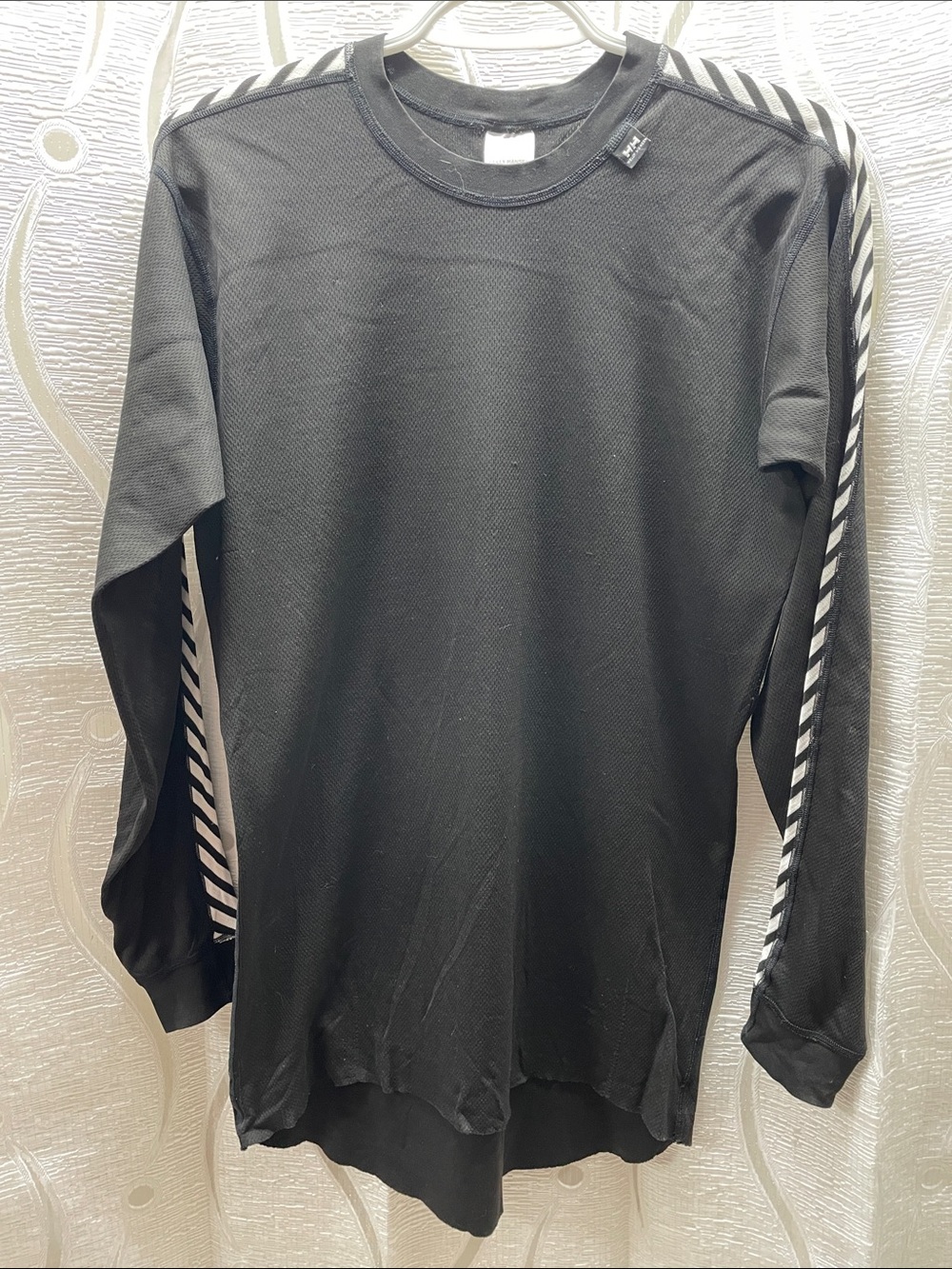Helly Hansen Black Long Sleeve Crew with White Striped Sleeve Detail